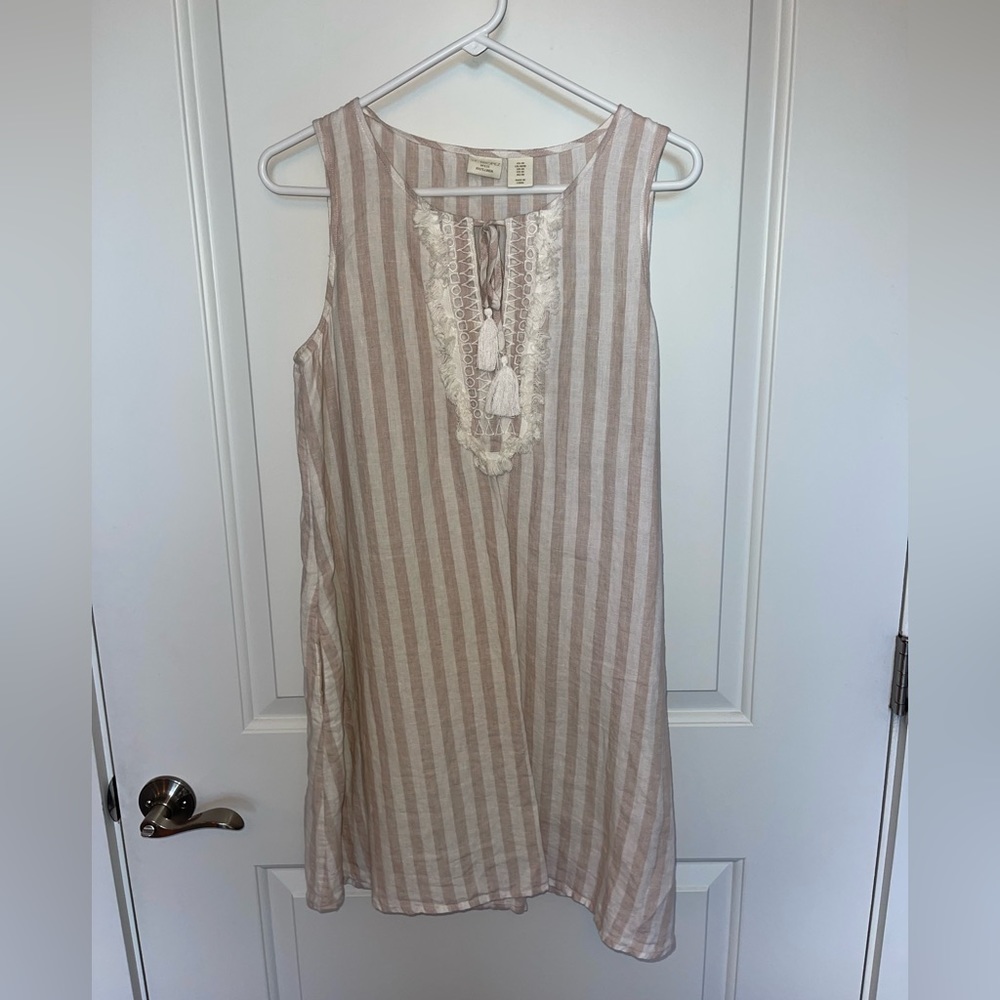 tan and white striped sundress